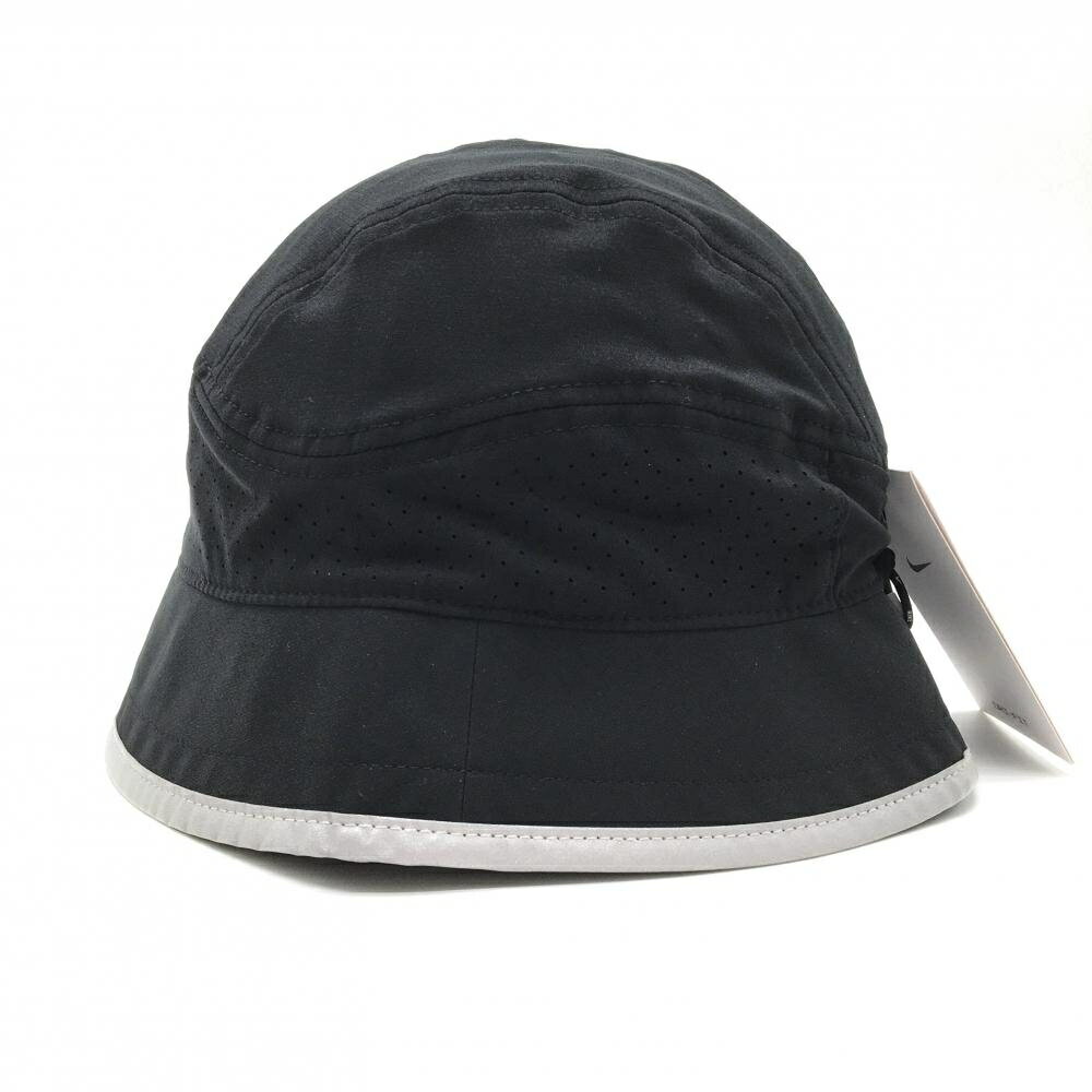 【新品】ナイキ ハット 黒 ロゴグレー 一部パンチング素材 DRY-FIT サイズ調整可 57-59cm ゴルフウェア NIKE