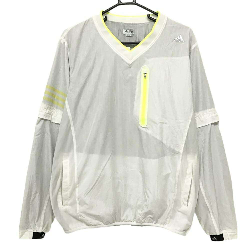 アディダス 2WAYスニード 白×蛍光イエロー 袖3ライン 蓄熱裏地 袖着脱可 ブルゾン メンズ O/XG ゴルフウェア adidas