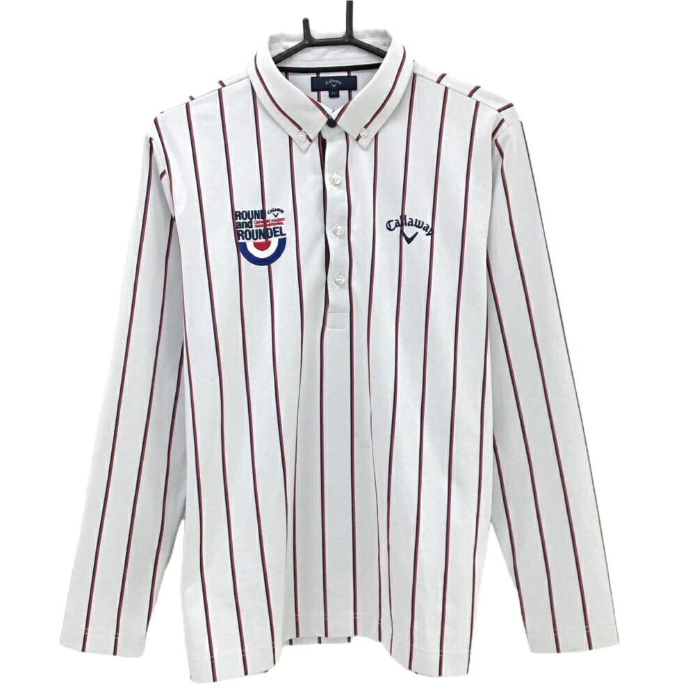 CALLAWAY - キャロウェイ 長袖ポロシャツ 白×レッド ストライプ ボタンダウン メンズ LL ゴルフウェア Callaway
