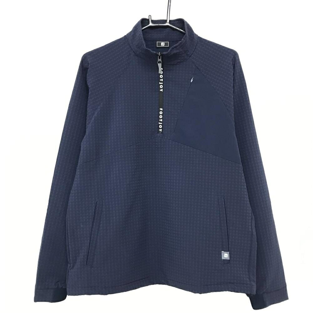 【超美品】フットジョイ ブルゾン ネイビー 地模様 裏微起毛 ハーフジップ メンズ M ゴルフウェア 2024年モデル FootJoy