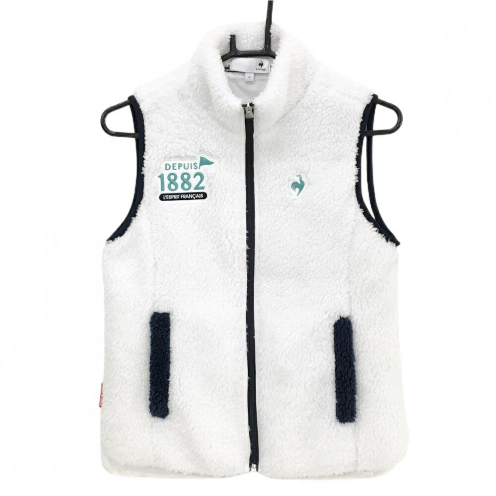 【超美品】ルコックゴルフ ボアベスト 白×ネイビー ロゴ刺しゅう レディース M ゴルフウェア le coq sportif