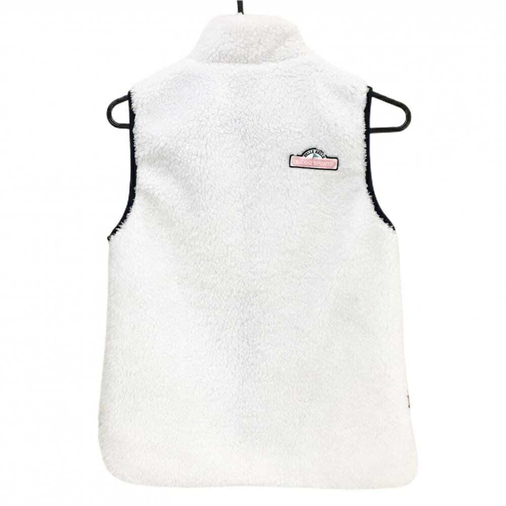 【超美品】ルコックゴルフ ボアベスト 白×ネイビー ロゴ刺しゅう レディース M ゴルフウェア le coq sportif