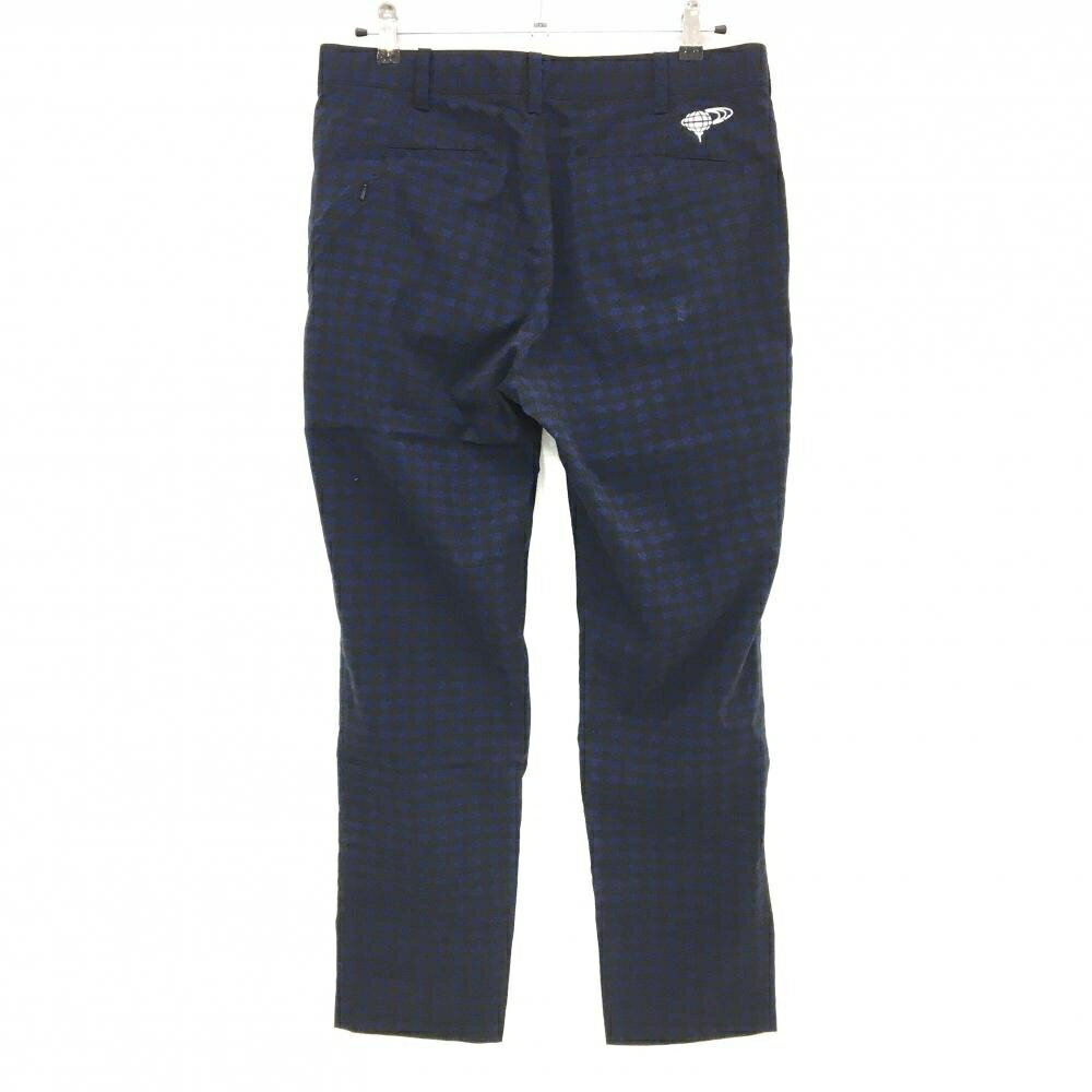 【美品】ビームスゴルフ パンツ ブルー×黒 チェック ロゴ白 複数ポケット メンズ L ゴルフウェア BEAMS GOLF