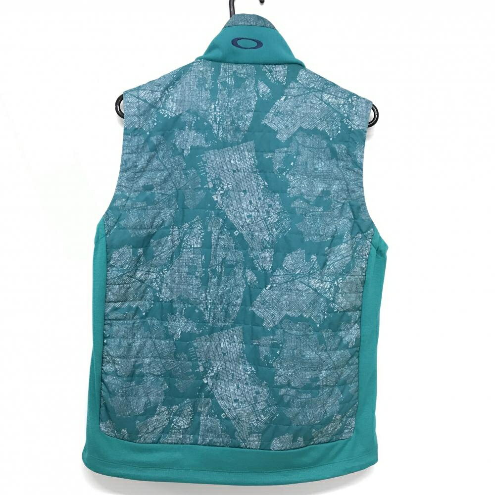 オークリー 中綿ベスト グリーン 総柄 ロゴネイビー 裏地付 メンズ M ゴルフウェア Oakley