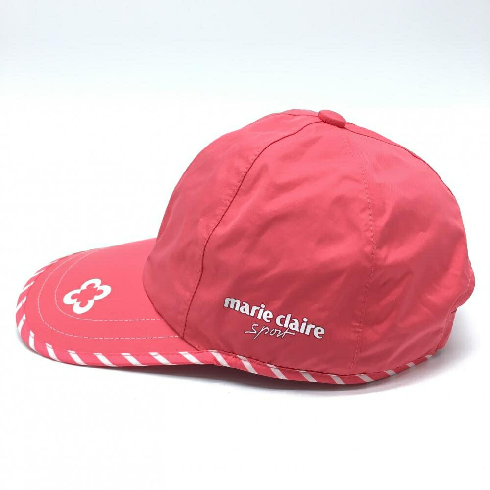 【美品】マリクレールスポール キャップ ピンク×白 縁ボーダー 内側メッシュ レディース ゴルフウェア marie claire