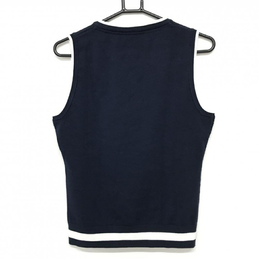 【美品】アディダス ニットベスト ネイビー フロント織生地 ネック・袖口・裾ライン白 レディース OT(XL) ゴルフウェア adidas