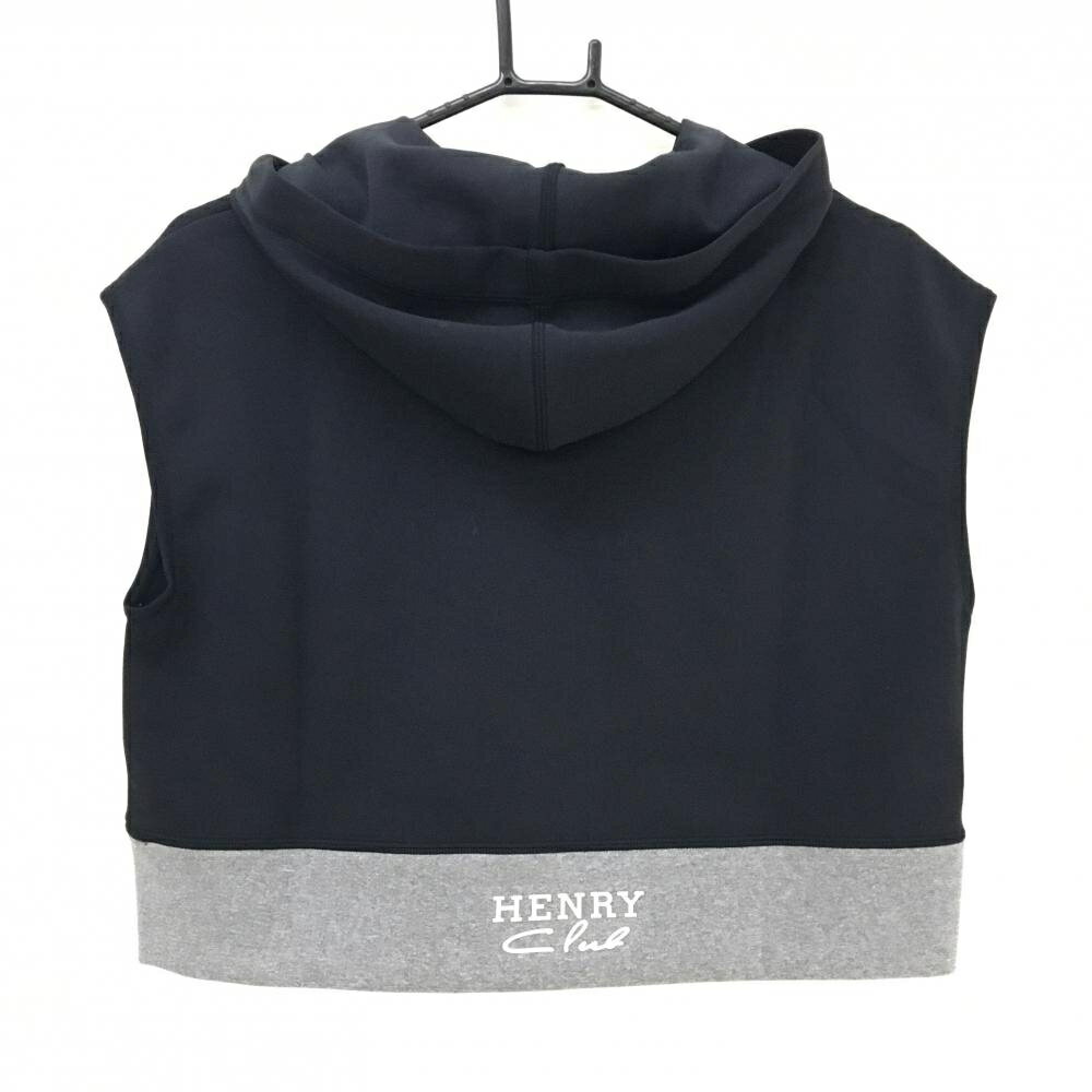 【超美品】ヘンリークラブ フード付きシャツ 黒×杢グレー フレンチスリーブ バック裾ロゴ レディース 40(M) ゴルフウェア HENRY CLUB