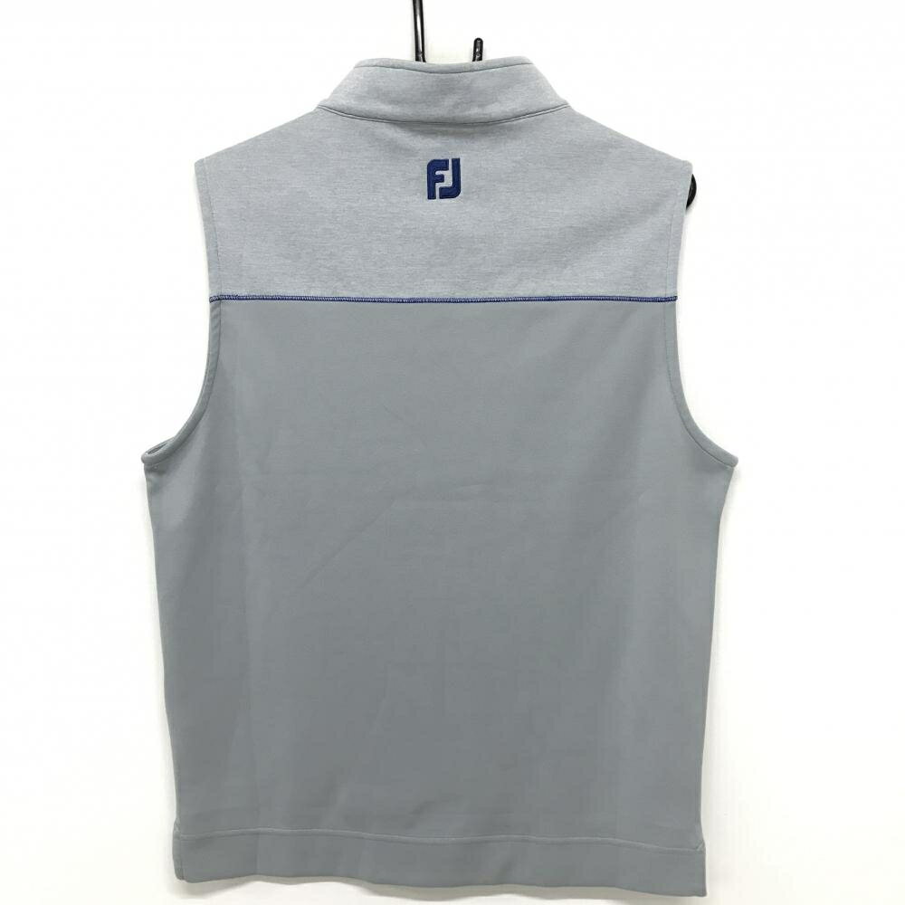 【美品】フットジョイ アウターベスト グレー×ブルー ハーフジップ ロゴ刺しゅう メンズ L ゴルフウェア FootJoy