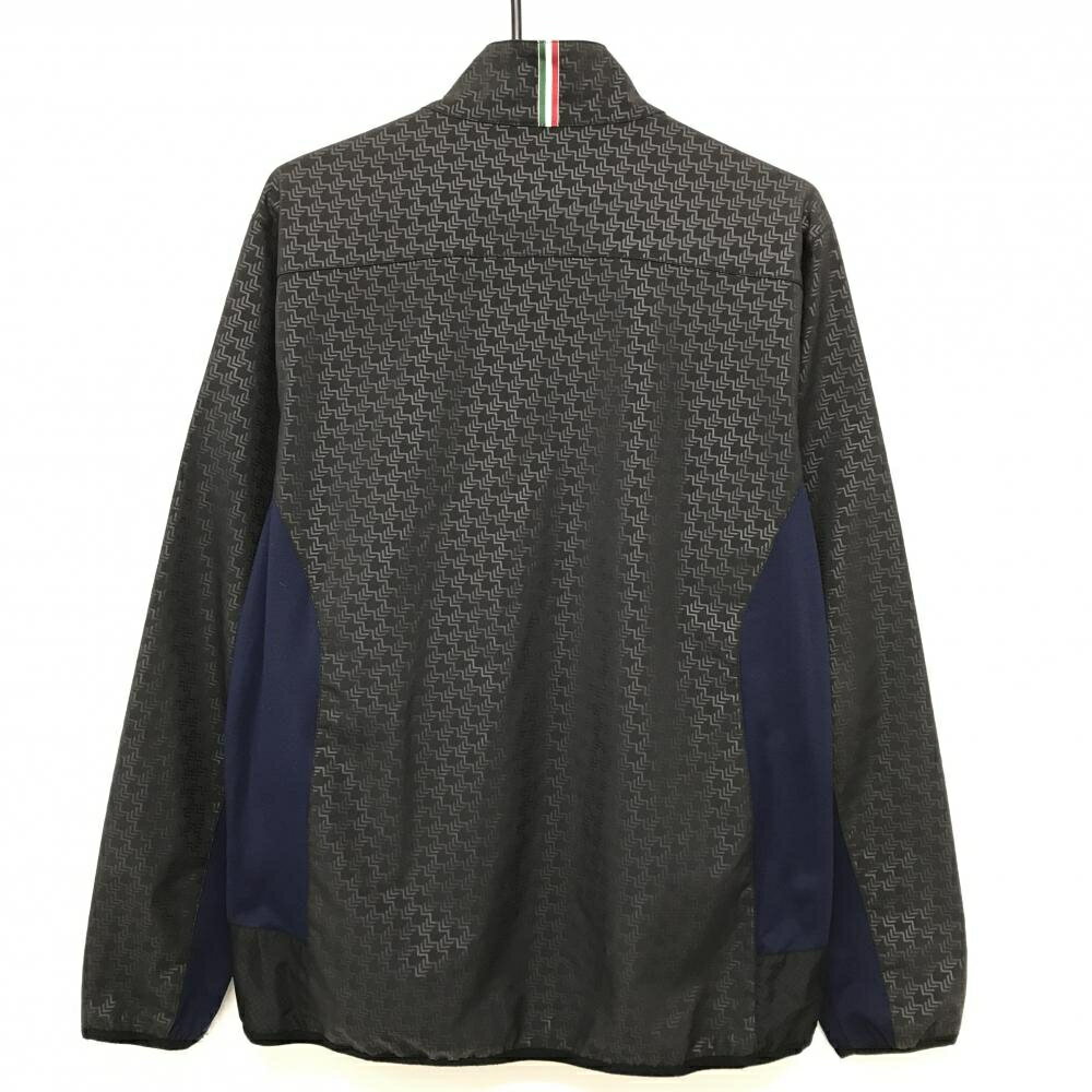 【美品】カッパ 切替ジャケット 黒×ダークグレー 総柄 サイドネイビー 複数ワッペン メンズ LL ゴルフウェア Kappa