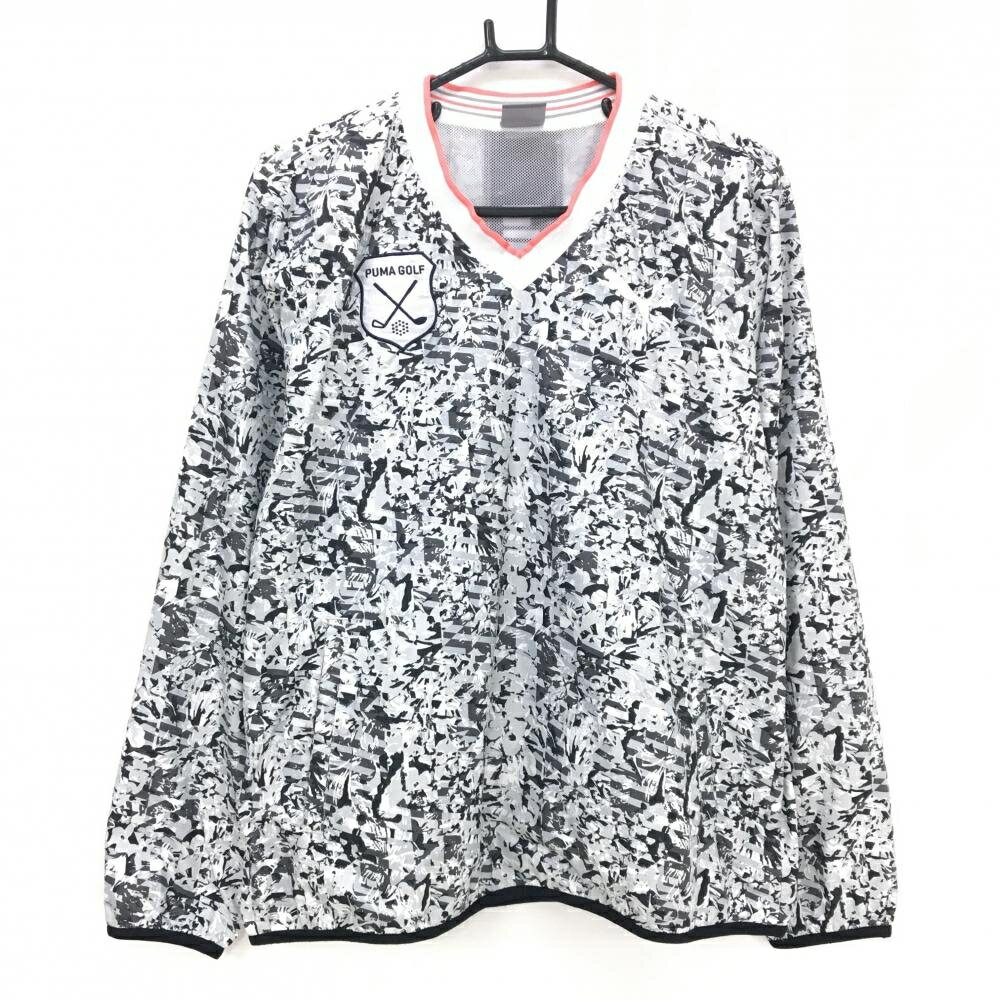 【当店ポイント5倍！2月1日限り】【美品】プーマ スニード グレー×黒 総柄 Vネック 裏地メッシュ ブルゾン メンズ M ゴルフウェア PUMA