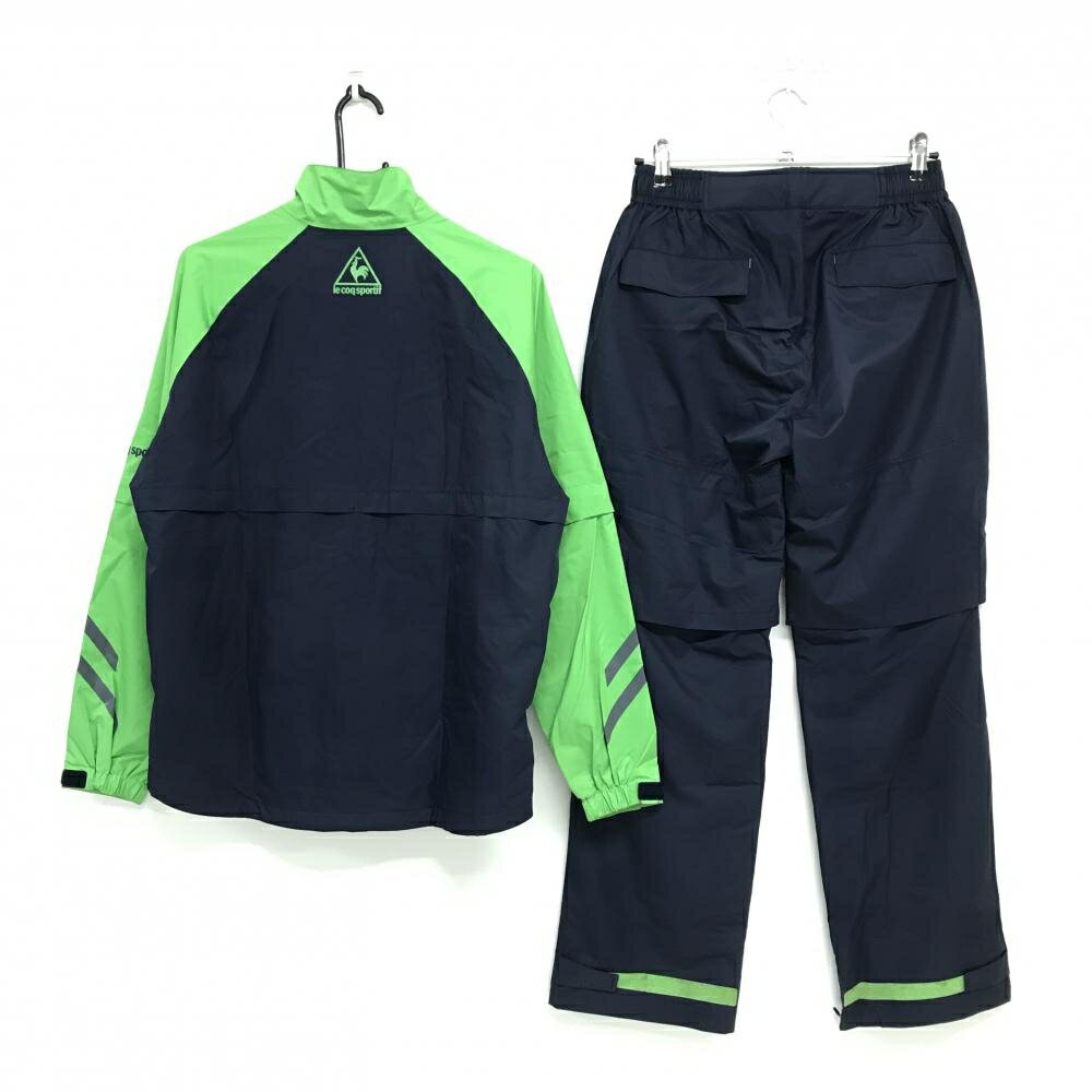ルコックゴルフ レインウェア(2WAYジャケット×パンツ) ネイビー×ライトグリーン 裏地メッシュ メンズ M ゴルフウェア le coq sportif