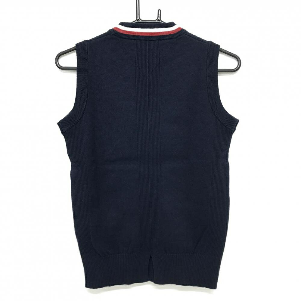 【美品】トミーヒルフィガー ニットベスト ネイビー×白 フロントロゴ ウール混 レディース S ゴルフウェア Tommy Hilfiger Golf