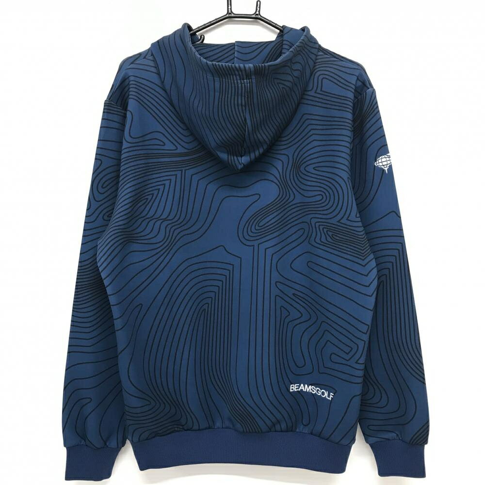 【超美品】ビームスゴルフ パーカー ブルー×黒 総柄 ロゴ刺しゅう ビーズ メンズ M ゴルフウェア BEAMS GOLF