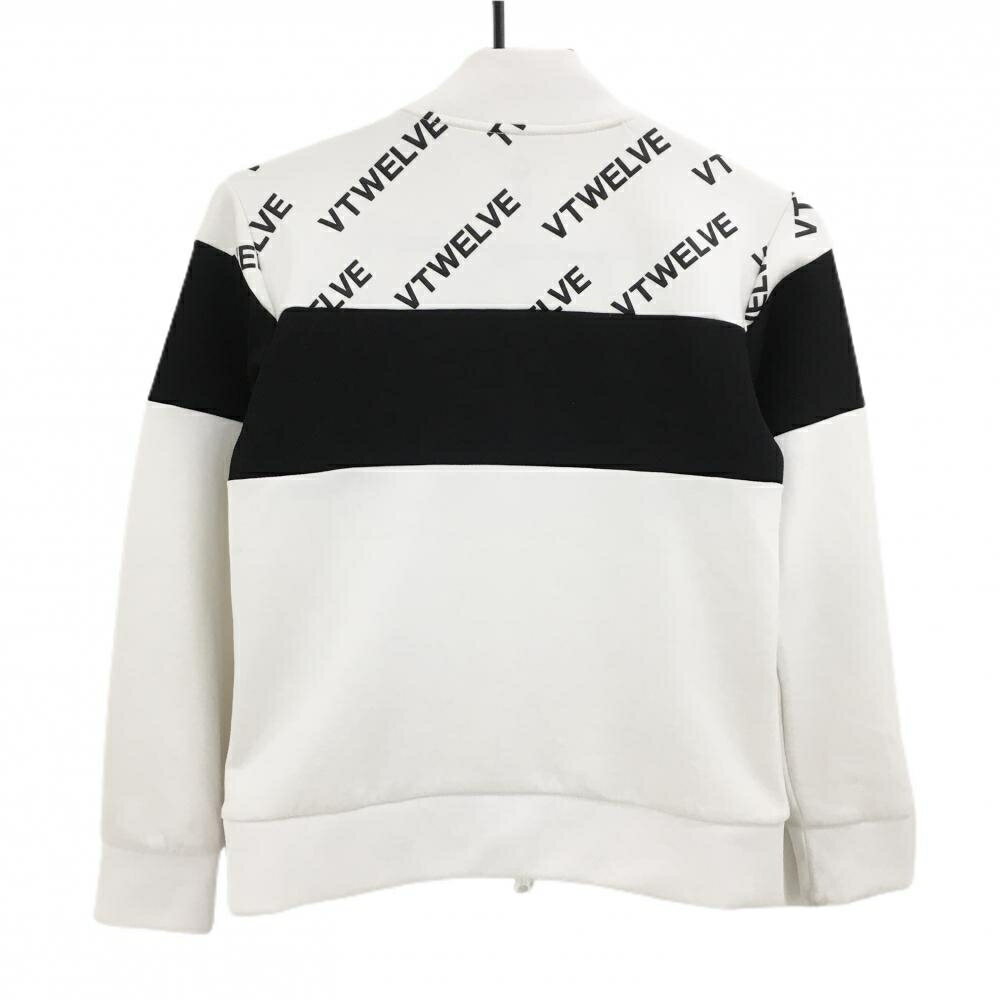 V12 ジャケットブルゾン 白×黒 上部英字ロゴ柄 ダンボールニット風 ダブルジップ レディース 0(S) ゴルフウェア V12