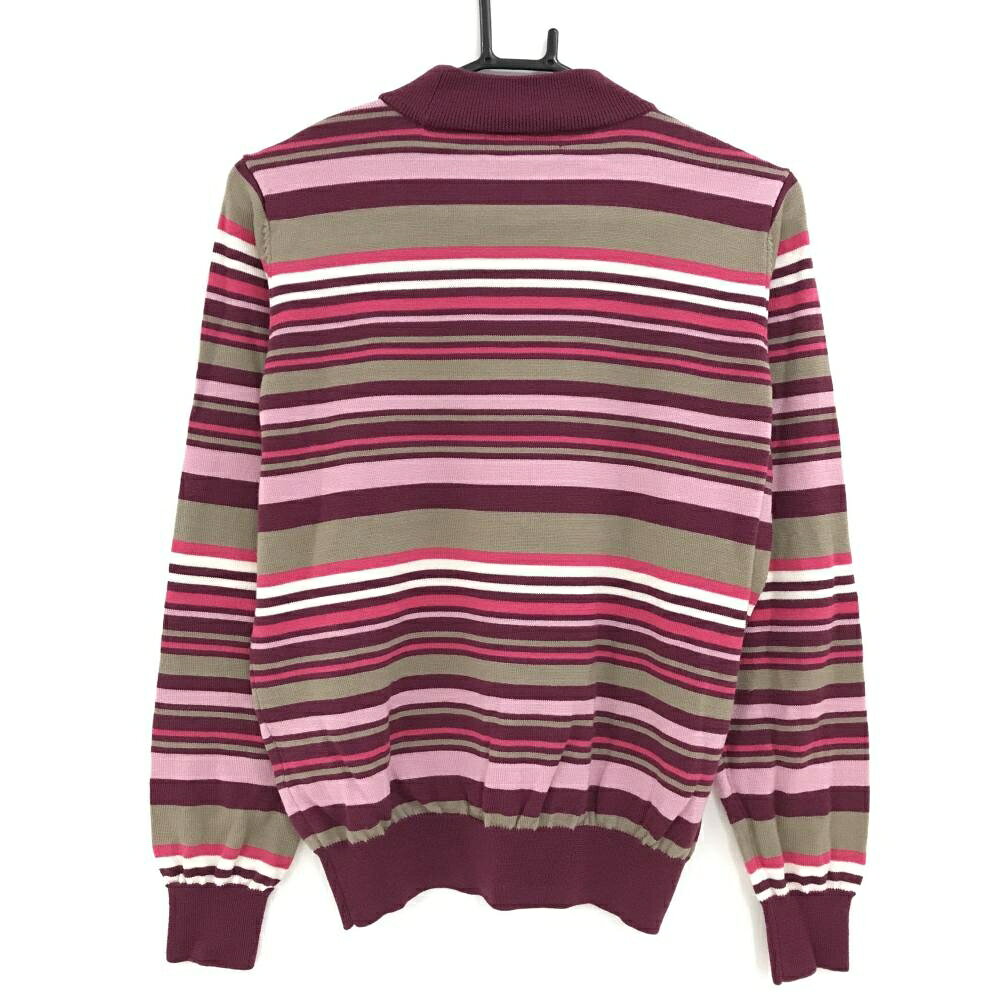 【超美品】MUスポーツ ハイネックセーター ボルドー系×ピンク×ブラウン系 ボーダー レディース 40(M) ゴルフウェア M・U SPORTS