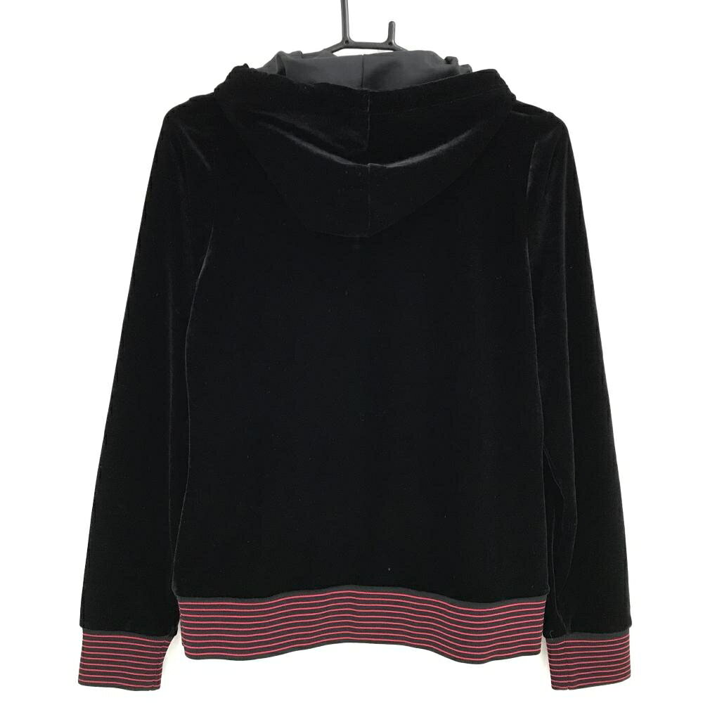 【美品】プーマ ジップパーカー 黒×ピンク ベロア調 リブボーダー レディース M ゴルフウェア PUMA