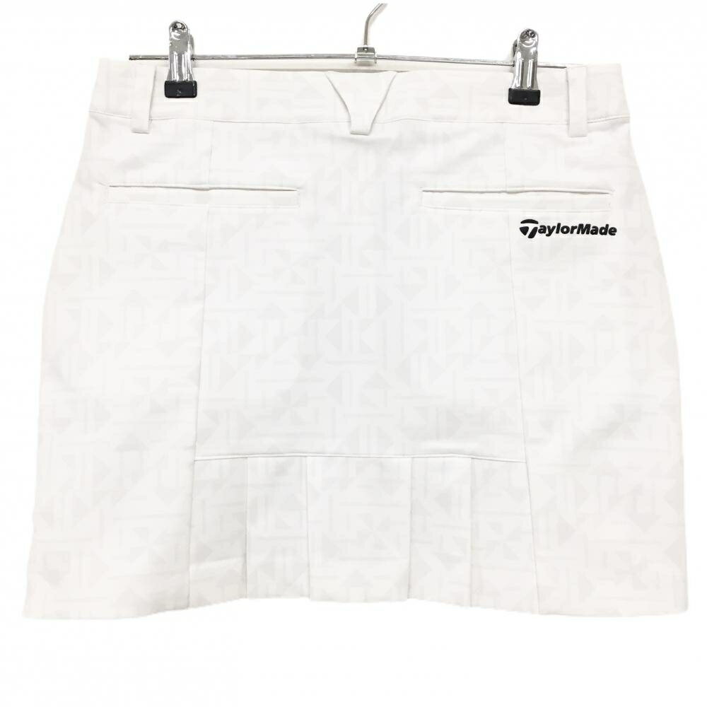 テーラーメイド スカート 白×ライトグレー 総柄 後ろプリーツ ロゴ レディース M ゴルフウェア TaylorMade