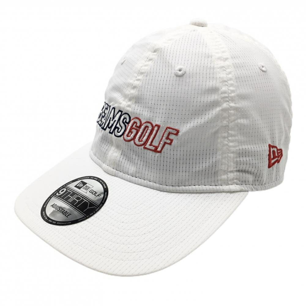【美品】ビームスゴルフ×ニューエラ キャップ 白×レッド ロゴ刺しゅう メッシュ調 ゴルフウェア BEAMS GOLF