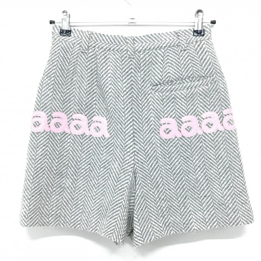 【超美品】アルチビオ キュロットスカート グレー×白 ヘリンボーン柄 ロゴピンク レディース 36(S) ゴルフウェア archivio