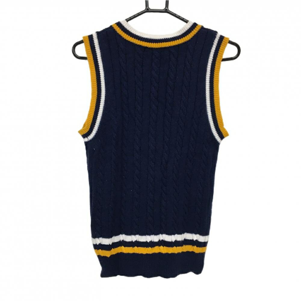 ジュンアンドロペ ニットベスト ネイビー×オレンジ ケーブル編み 麻混 レディース L ゴルフウェア JUN＆ROPE