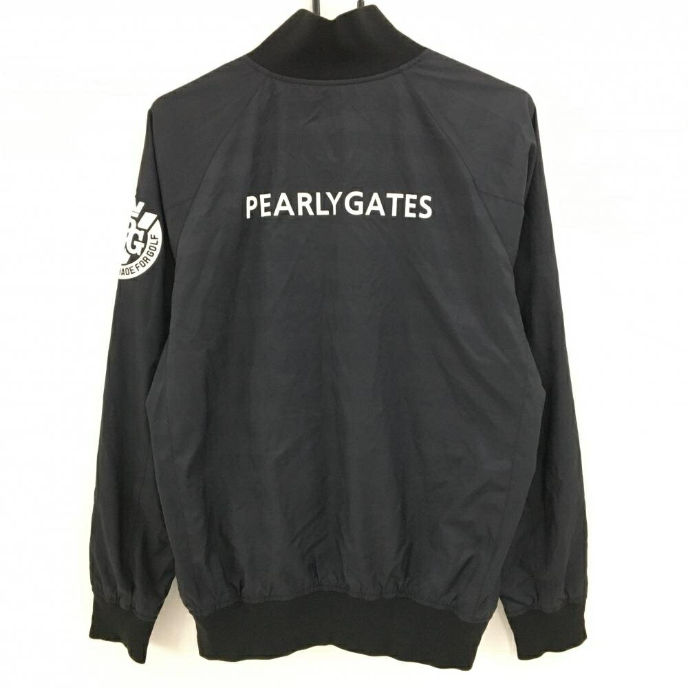 【美品】パーリーゲイツ ジャケットブルゾン 黒×白 ジップロゴ ボーダー地模様 蓄熱裏地総柄 メンズ 4(M) ゴルフウェア PEARLY GATES
