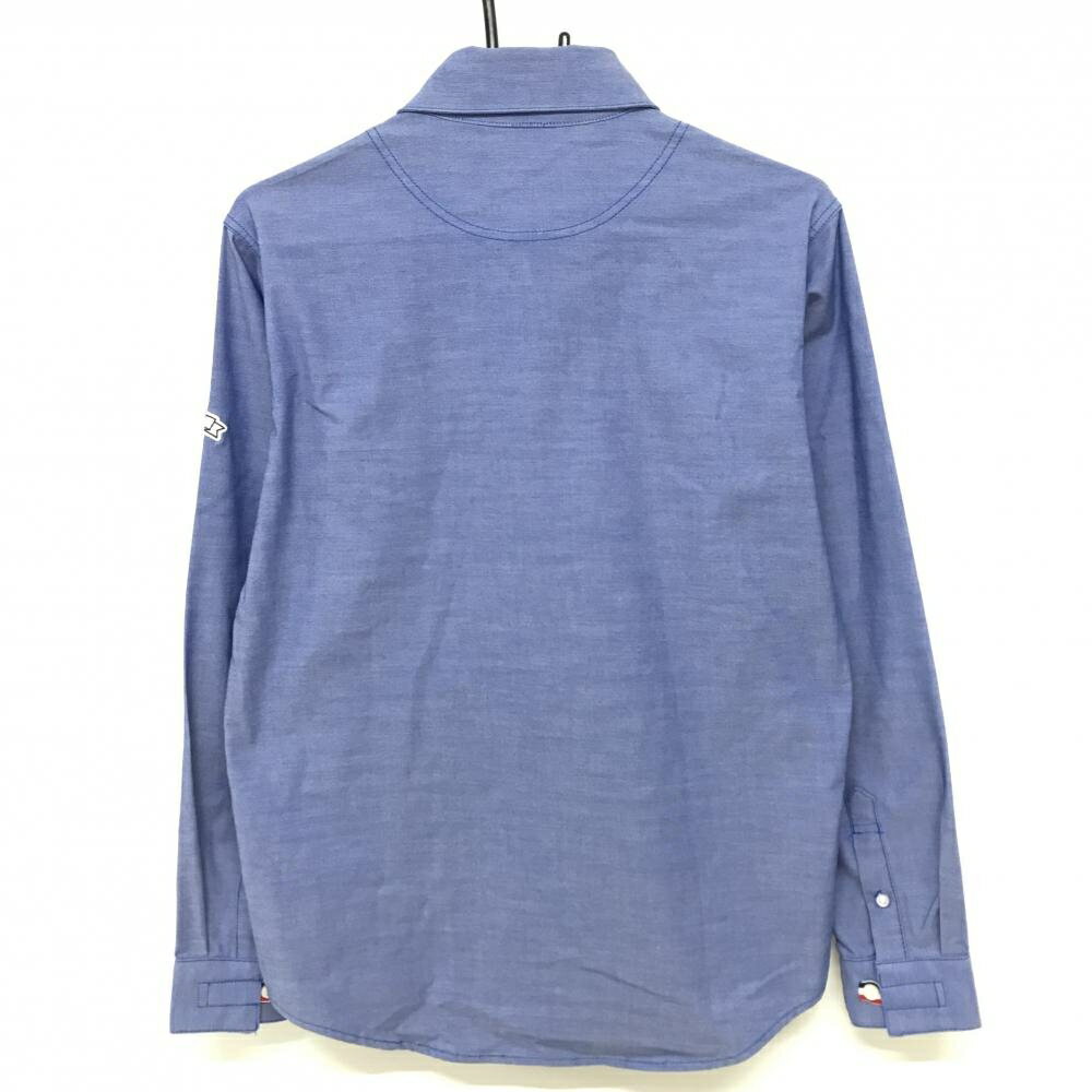 【超美品】ルコックゴルフ 長袖シャツ ブルー ロゴ白 胸ポケット ボタンダウン メンズ M ゴルフウェア le coq sportif