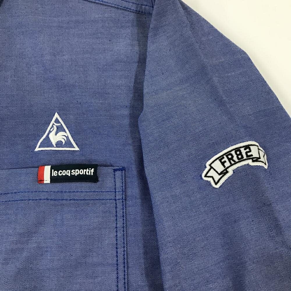 【超美品】ルコックゴルフ 長袖シャツ ブルー ロゴ白 胸ポケット ボタンダウン メンズ M ゴルフウェア le coq sportif