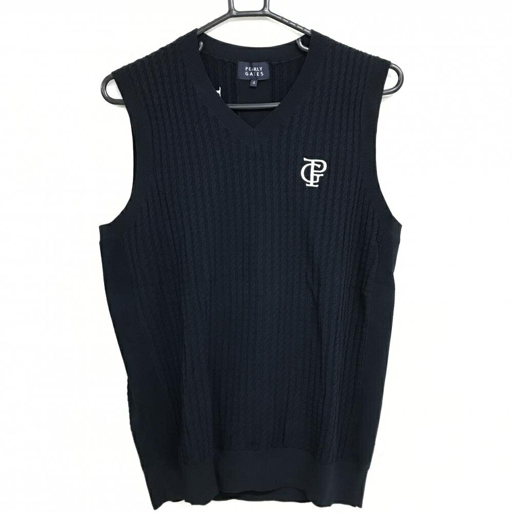 【超美品】パーリーゲイツ ニットベスト ネイビー ロゴ白 細ケーブル編み メンズ 4(M) ゴルフウェア 2024年モデル PEARLY GATES