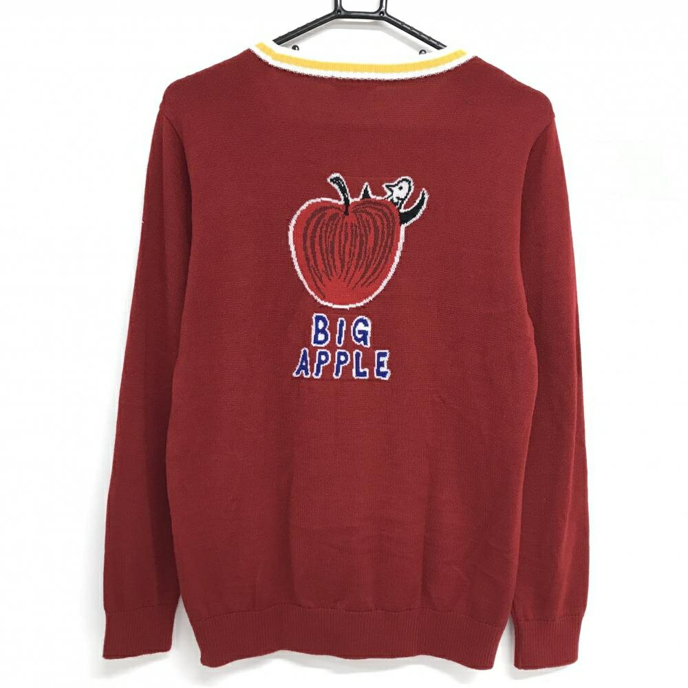 【超美品】マンシングウェア セーター レッド系×イエロー系 後ろビッグロゴ ウール混 ニット レディース L ゴルフウェア Munsingwear