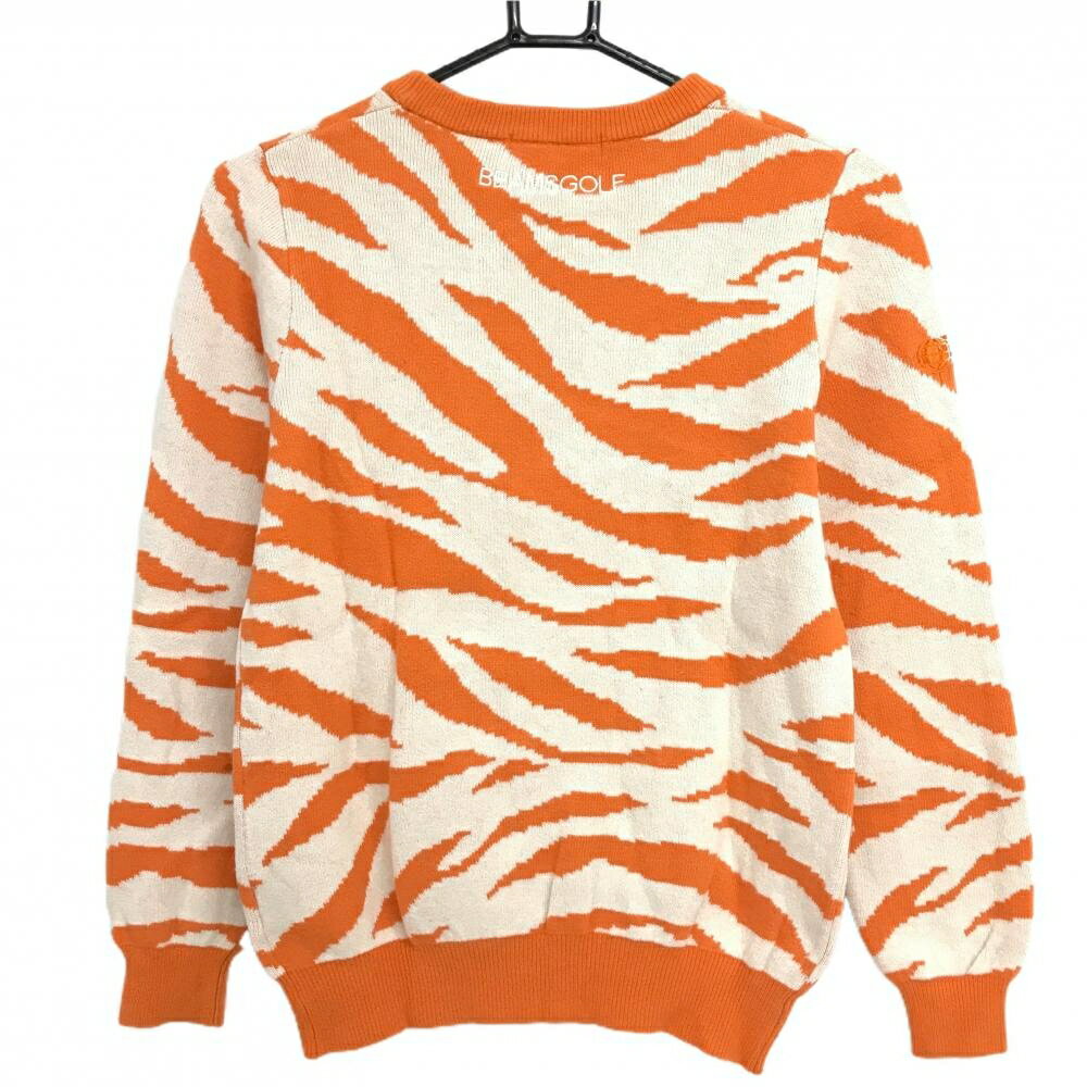 ビームスゴルフ セーター オレンジ×白 ゼブラ柄 ウール・カシミヤ混 レディース M ゴルフウェア BEAMS GOLF