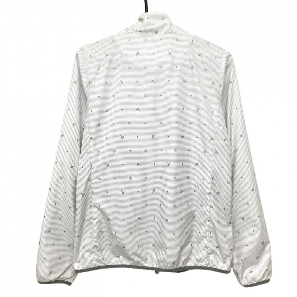 【美品】プーマ ジャケット 白×グレー ボーダー 総柄 ヤシの木 ダブルジップ 裏地メッシュ レディース XL ゴルフウェア PUMA