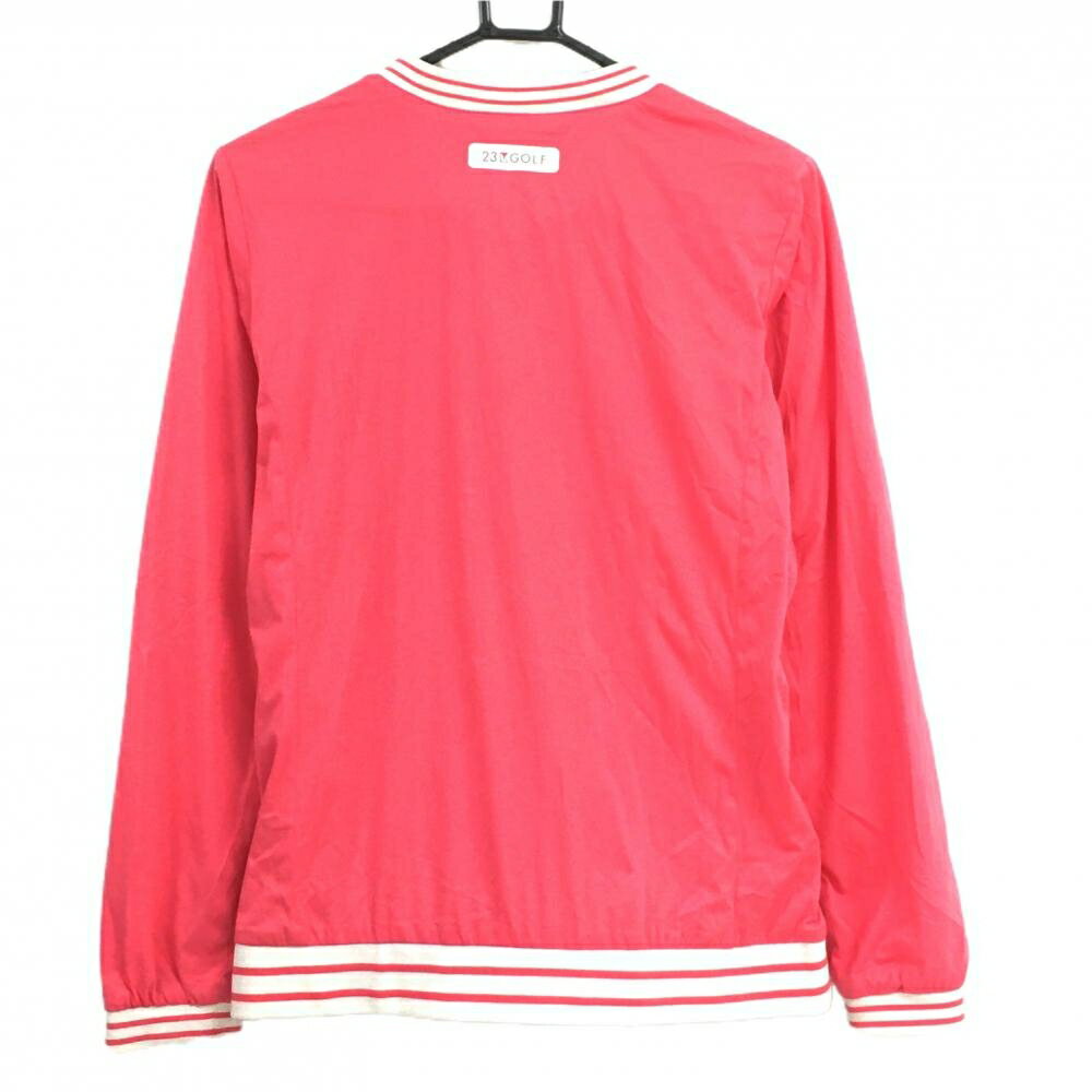 【美品】23区ゴルフ スニード ピンク×白 ネック・袖口ライン 裏地メッシュ サイドジップ ブルゾン レディース II(L) ゴルフウェア 23区