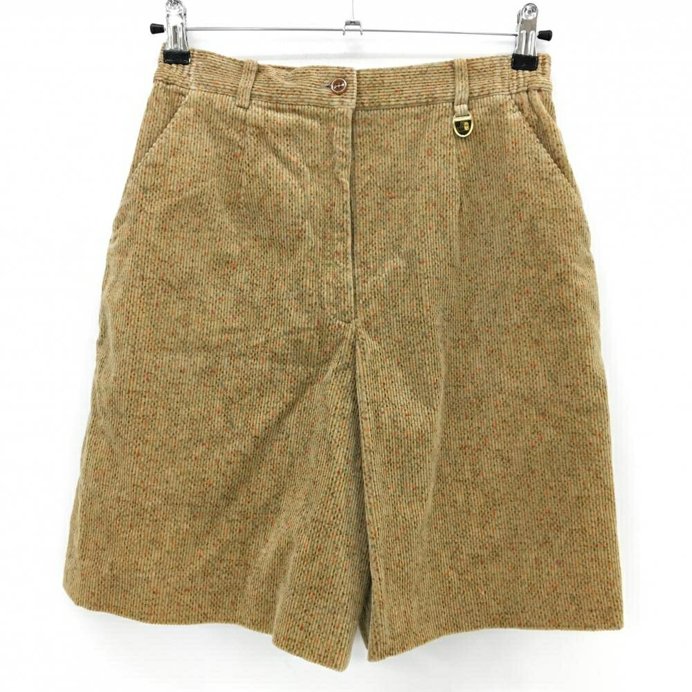 【美品】ブラックアンドホワイト コーデュロイハーフパンツ ライトブラウン系 総柄 裏地付き レディース L ゴルフウェア Black＆White