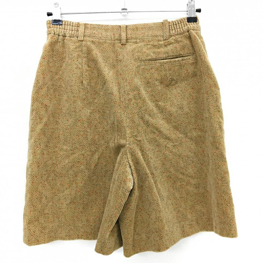 【美品】ブラックアンドホワイト コーデュロイハーフパンツ ライトブラウン系 総柄 裏地付き レディース L ゴルフウェア Black＆White