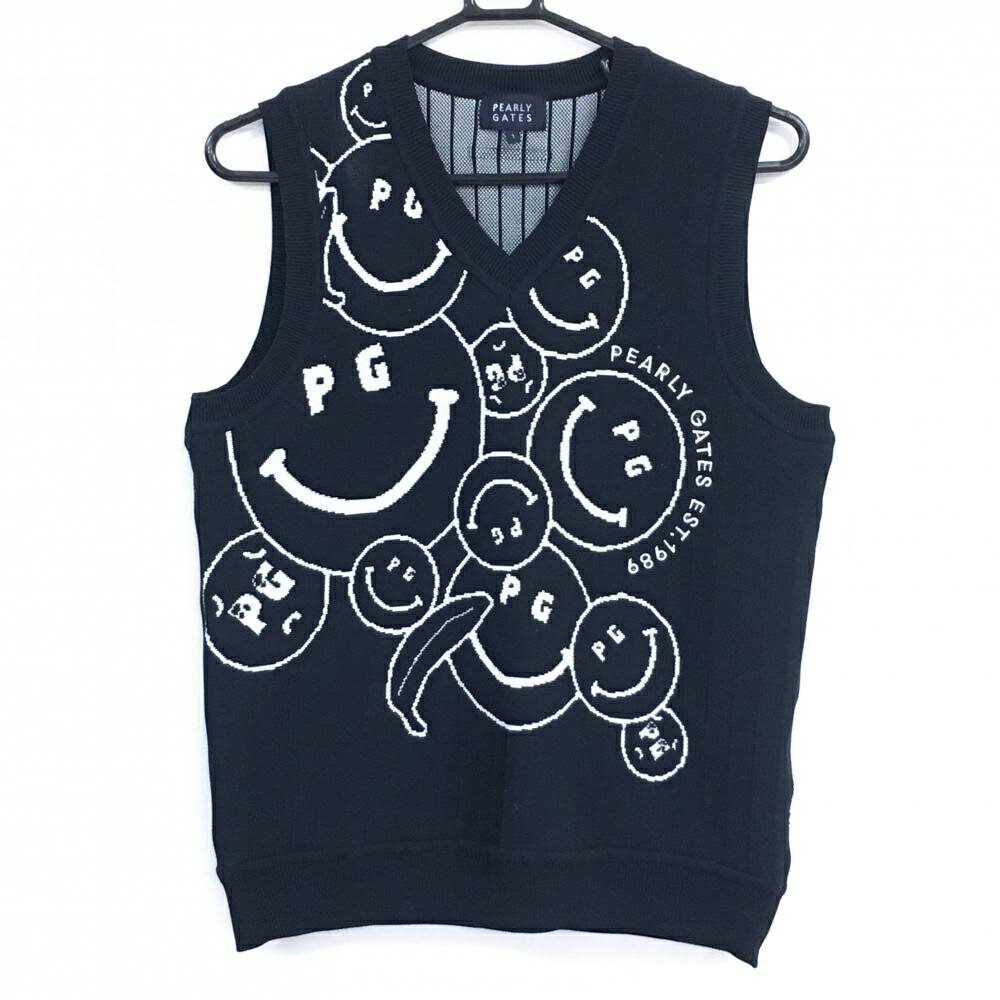 パーリーゲイツ ニットベスト ダークネイビー×白 ニコちゃん総柄 スマイル レディース 1(M) ゴルフウェア 2025年モデル PEARLY GATES