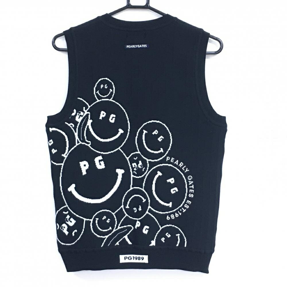 パーリーゲイツ ニットベスト ダークネイビー×白 ニコちゃん総柄 スマイル レディース 1(M) ゴルフウェア 2025年モデル PEARLY GATES