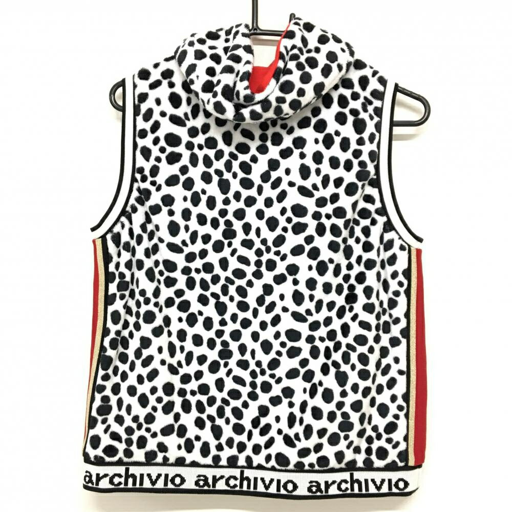 【超美品】アルチビオ ベスト 白×黒 ダルメシアン 起毛 パーカー風 レディース 40(L) ゴルフウェア archivio