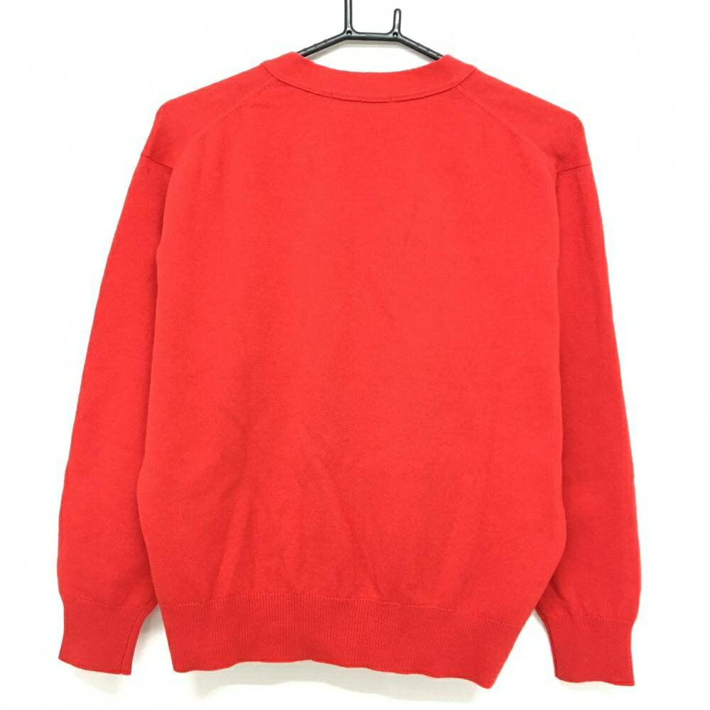 【美品】ブラックアンドホワイト カーディガン レッド ロゴ刺しゅう ウール混 レディース 11 ゴルフウェア Black＆White