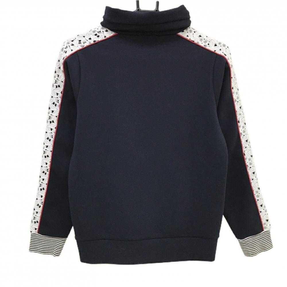 アルチビオ ハイネックトレーナー ダークネイビー×白 袖レース ダンボールニット レディース 36(S) ゴルフウェア archivio