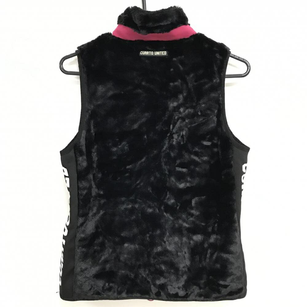 【美品】クアルトユナイテッド アウターボアベスト 黒×ピンク サイド切替ロゴ レディース M ゴルフウェア CUARTO UNITED