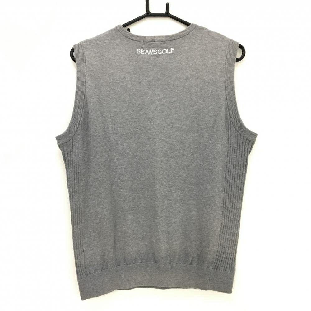 ビームスゴルフ ニットベスト 杢グレー×白 胸ロゴ カシミヤ混 メンズ XL ゴルフウェア BEAMS GOLF