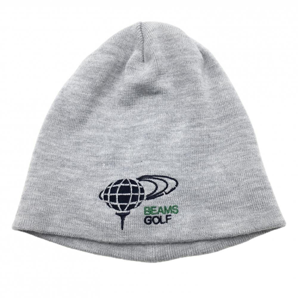 【美品】ビームスゴルフ ニット帽 杢グレー×ネイビー ロゴ刺しゅう ゴルフウェア BEAMS GOLF