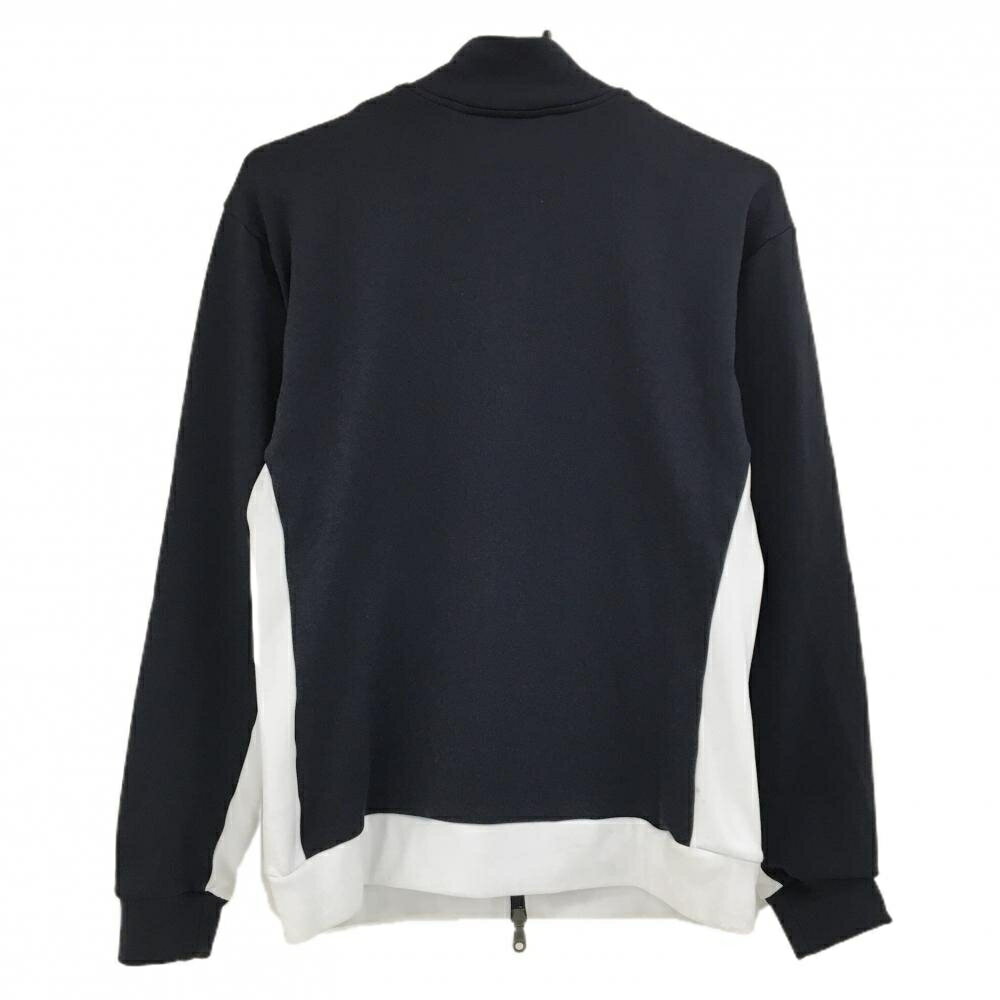 マークアンドロナ 異素材ジャケット ブラウン×黒×白 前身頃ストライプ×英字総柄 裏起毛 メンズ 46(M) ゴルフウェア MARK＆LONA