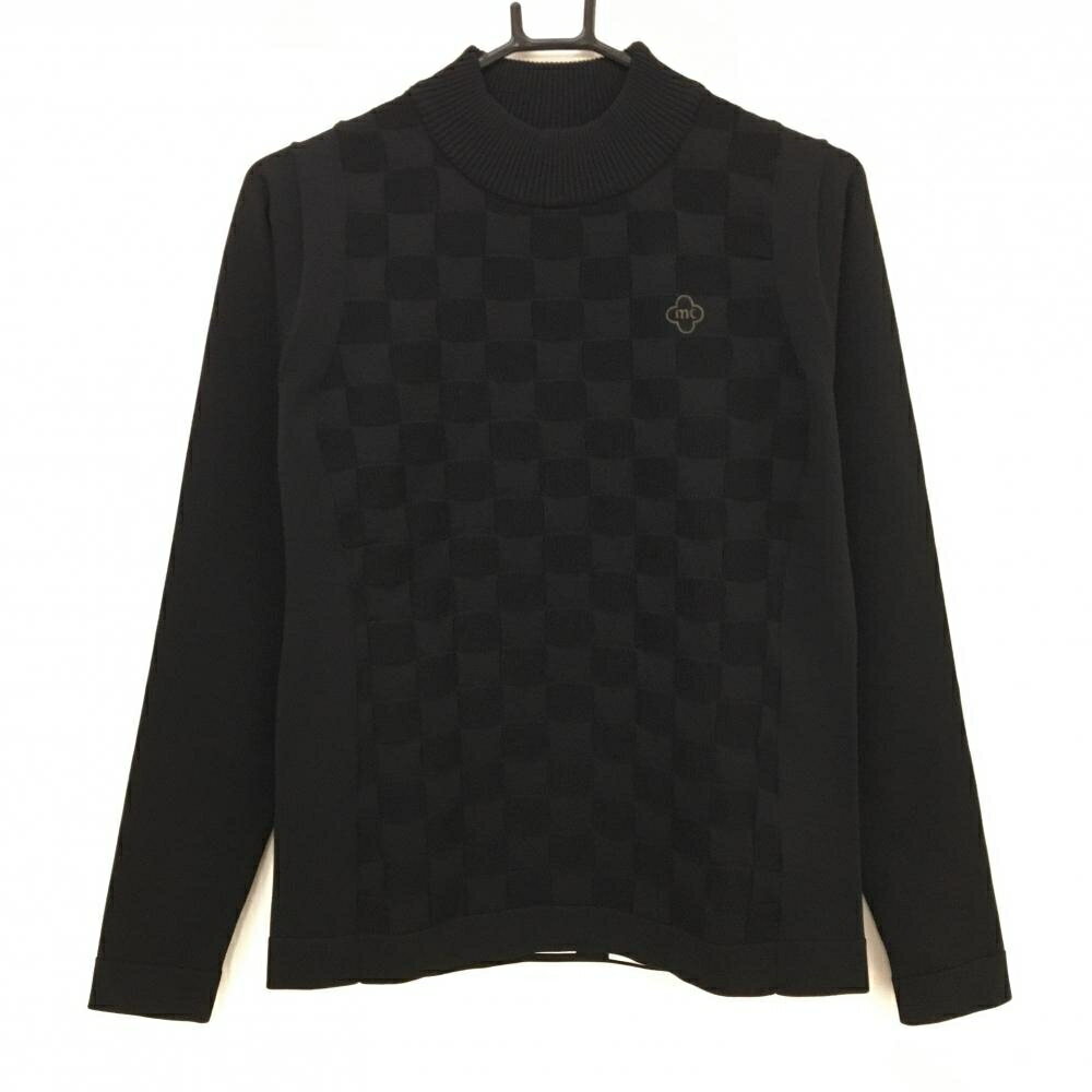 【超美品】マリクレール ハイネックセーター 黒 身頃格子編み レディース L ゴルフウェア marie claire