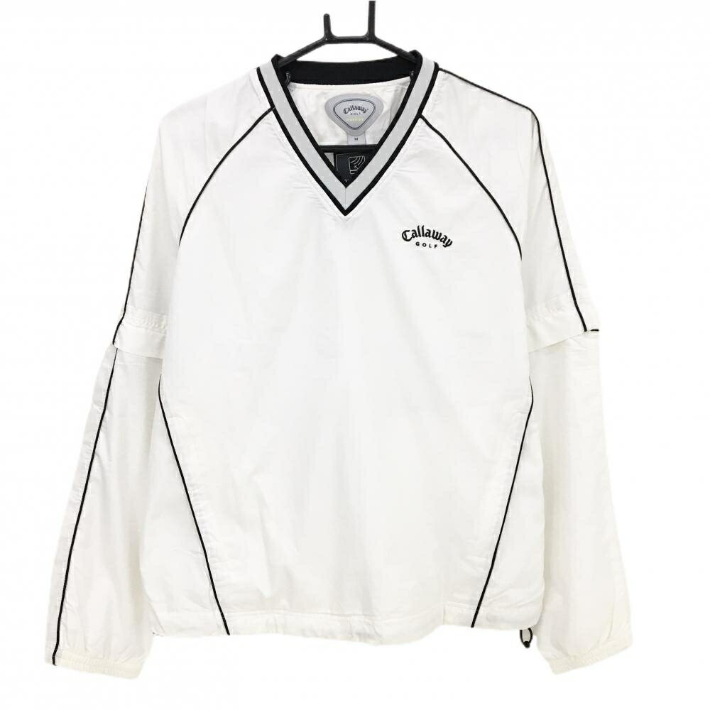 キャロウェイ 2WAYスニード 白×黒 ロゴ刺しゅう 袖着脱可 裏地メッシュ ブルゾン メンズ M ゴルフウェア Callaway