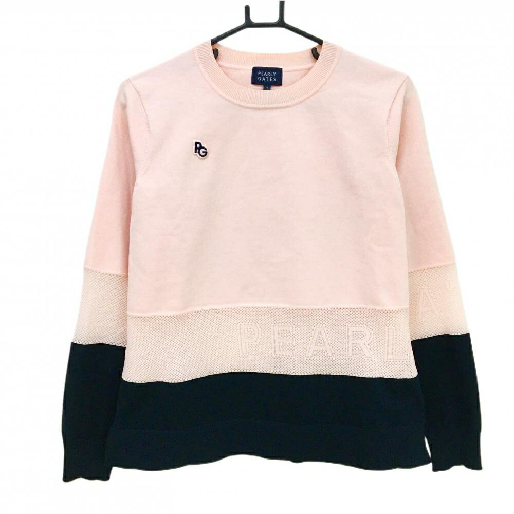 【美品】パーリーゲイツ セーター ピンク×ネイビー 一部メッシュ ニット レディース 1(M) ゴルフウェア PEARLY GATES