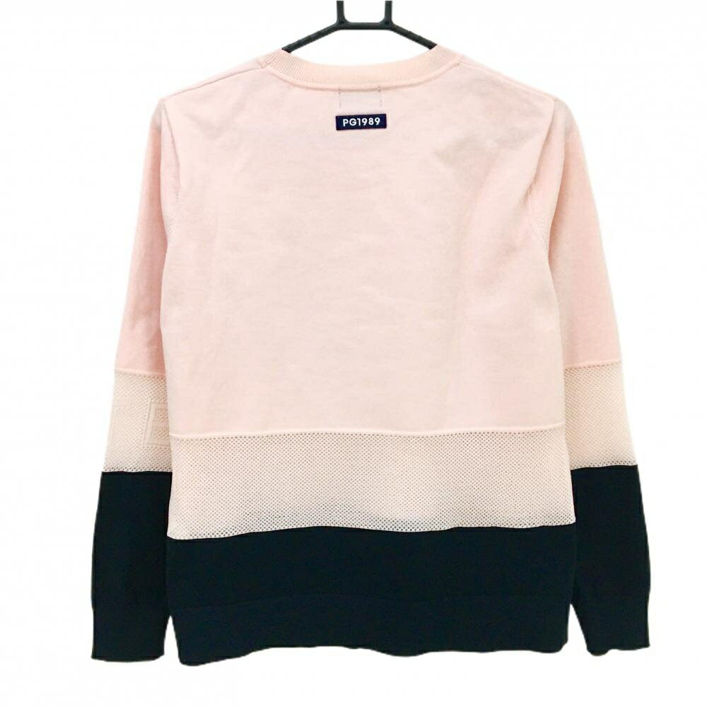 【美品】パーリーゲイツ セーター ピンク×ネイビー 一部メッシュ ニット レディース 1(M) ゴルフウェア PEARLY GATES
