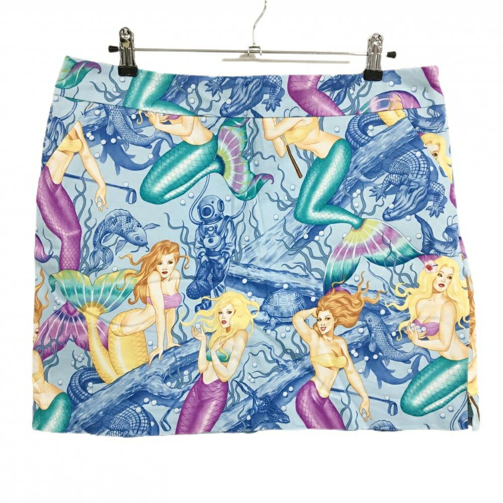 【超美品】ラウドマウス スカート ライトブルー×マルチカラー 総柄 人魚 水中 レディース US-14 ゴルフウェア 大きいサイズ LOUDMOUTH