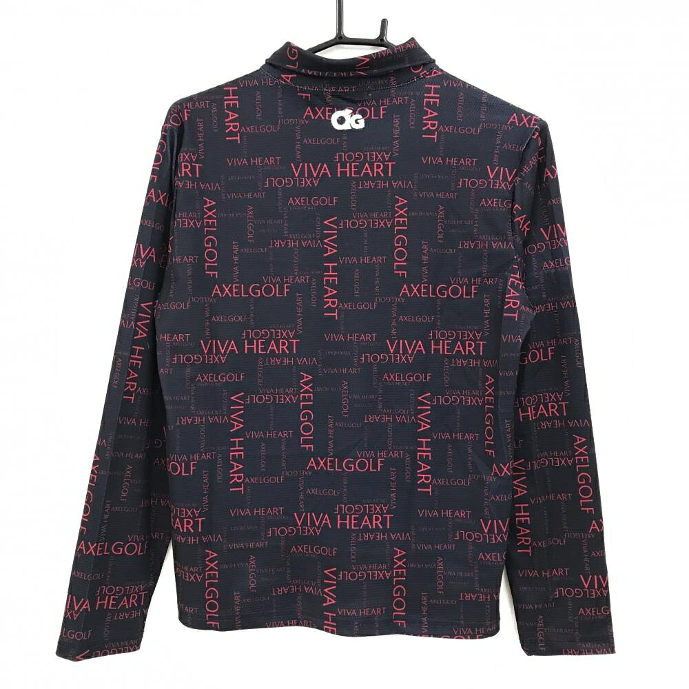 ビバハート 長袖ポロシャツ ダークネイビー×レッド 英字総柄 ロゴ刺しゅう レディース 42(L) ゴルフウェア VIVA HEART