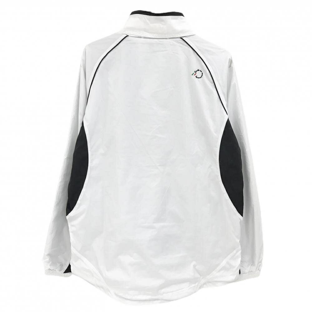 カッパ ジャケット 白×黒 袖ロゴプリント 下部千鳥格子 裏起毛 フード収納 メンズ O ゴルフウェア Kappa